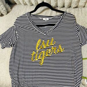 Piko 1988 Purple and White Striped Tunic with Gold Text